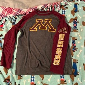 MN Gophers long sleeve with detail on one sleeve youth 16/18